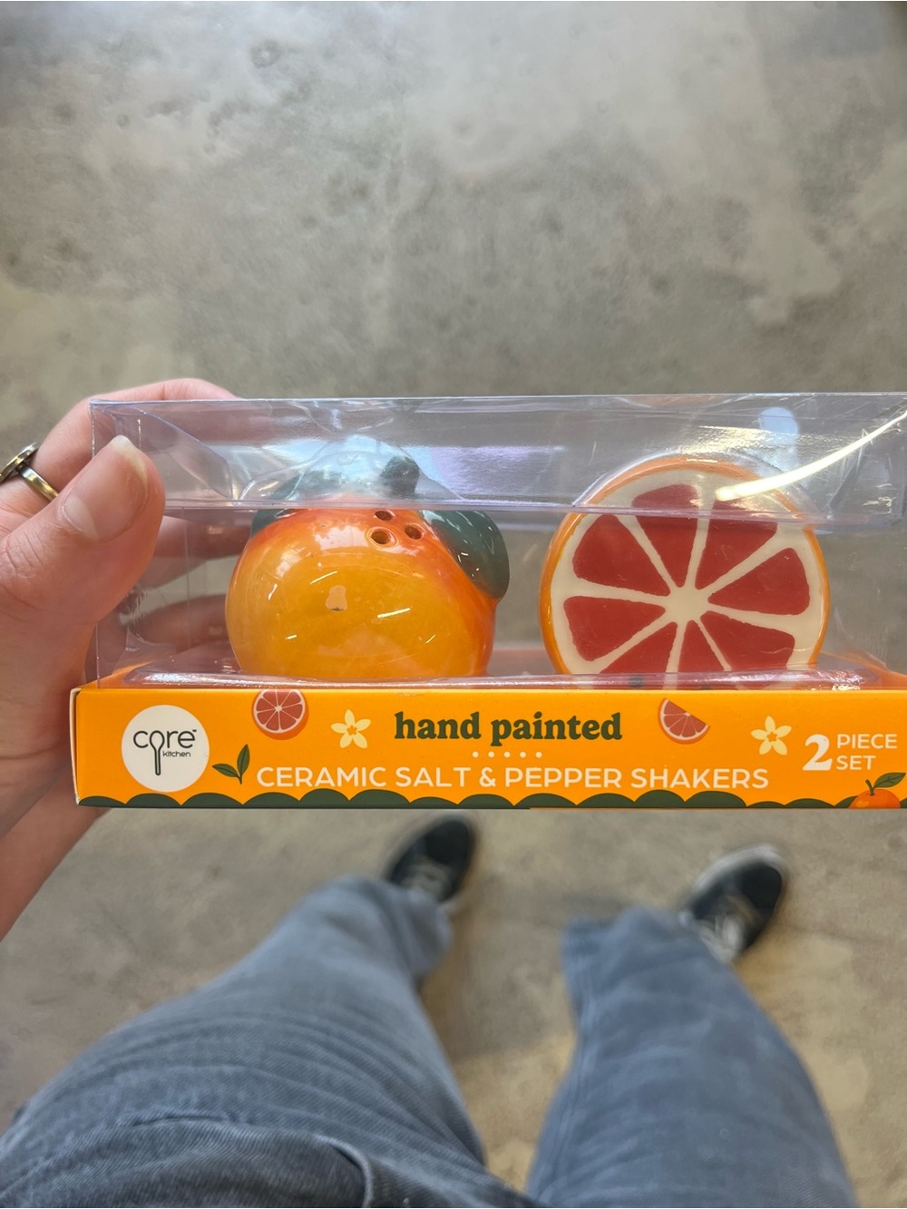 Hand-Painted Ceramic Citrus Salt & Pepper Shakers - Orange & Red